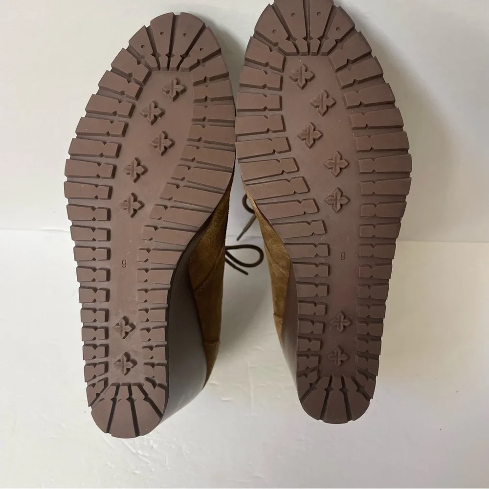 Anthropologie Splendid Paris Brown Suede Wedge Lace-Up Ankle Booties Size 9